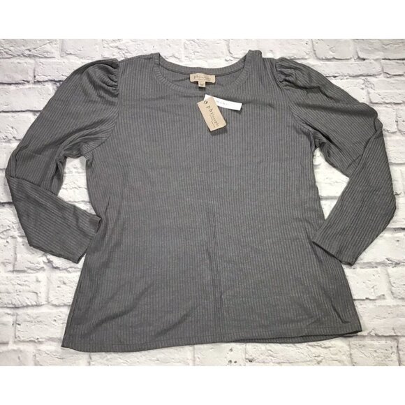 Philosophy Womens 1X Gray Ribbed Puff Shoulder LongSleeve Lightweight Sweater - Picture 1 of 7